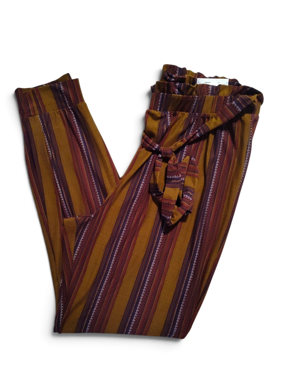 Mudd Striped Paperbag Waist Joggers in Mustard & Burgundy Women's Large